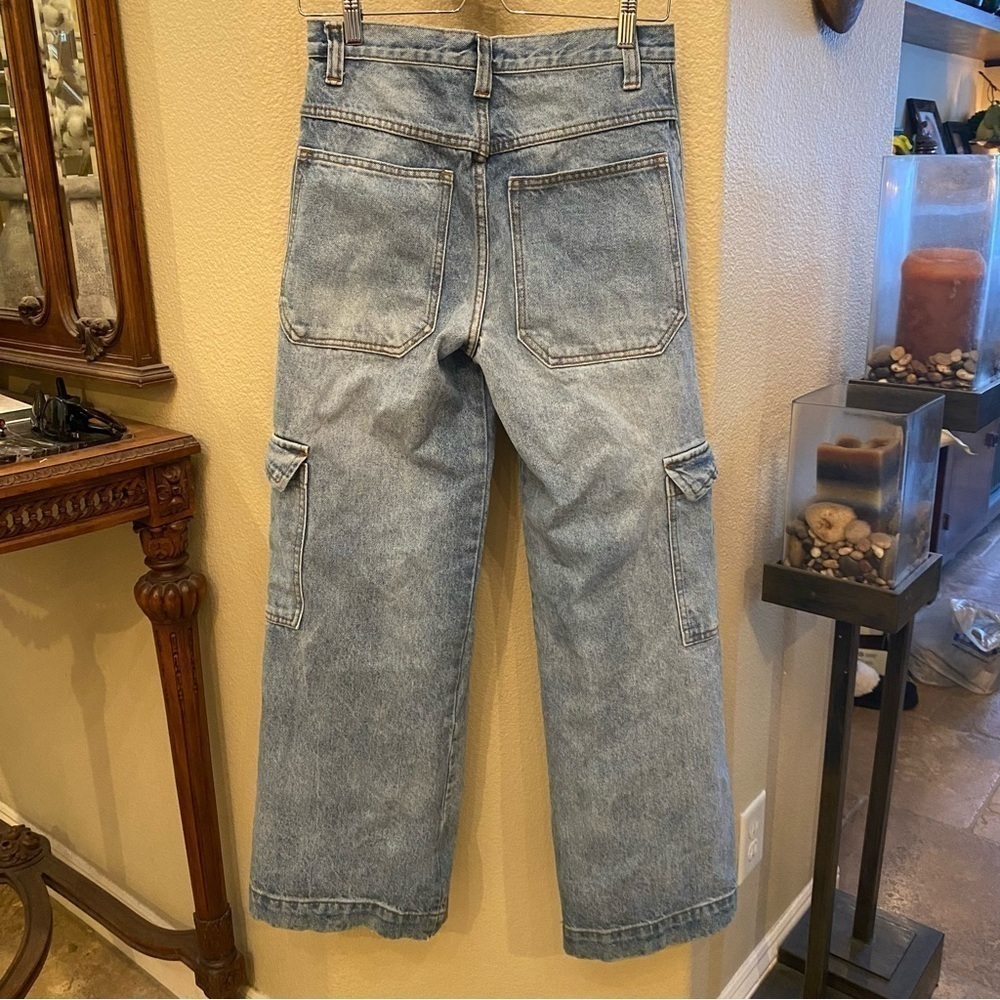J. GALT Brandy Melville Light Blue Cargo Wide Leg Baggy Jeans Size Small - Picture 5 of 9